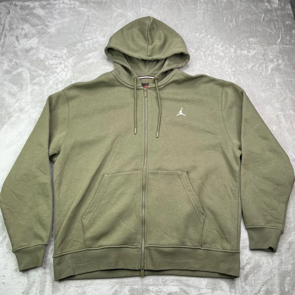 Jordan Brooklyn Fleece Full Zip Hoodie Mens XL Green Solid Hooded Sweatshirt New